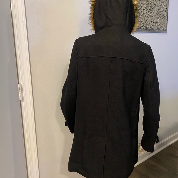 NEW Cole Haan Wool Faux Fur Trim Black Hooded Jacket Coat Size 6 - Picture 6 of 8